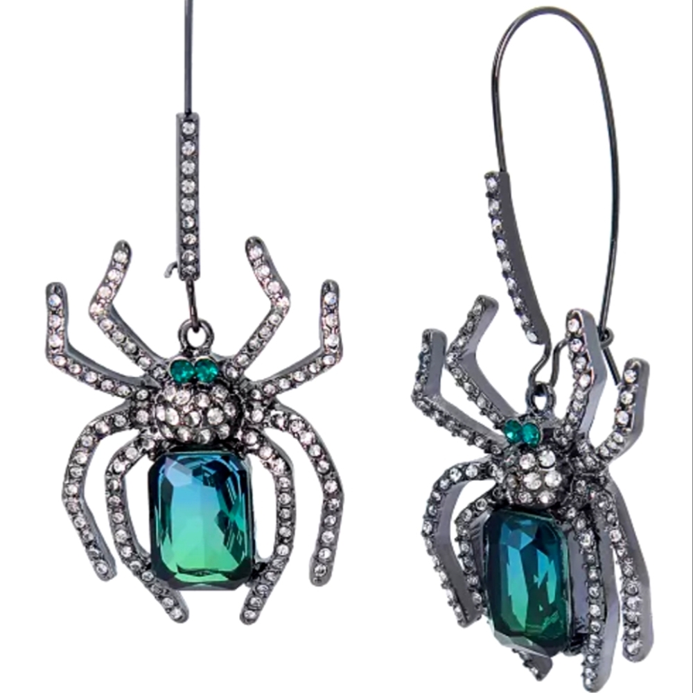 🆕 Betsey Johnson 🕸️ Spider Emerald Green Earrings